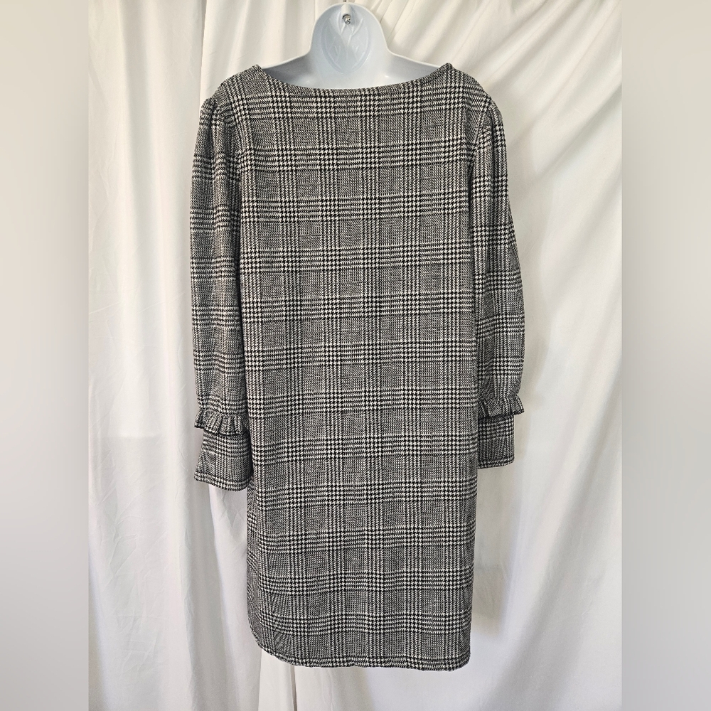 Massini Black and White Plaid Long Sleeve Relax Fit Dress Size L - Picture 3 of 8